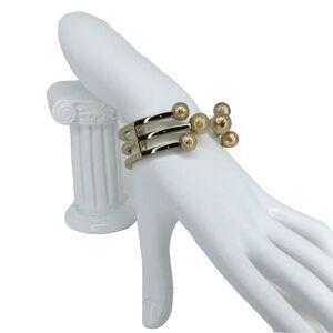 Gold Tone Clamper Bracelet Hinged Cuff Bold Statement Mob Wife Luxury Estate